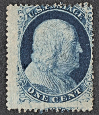 US Sc# 24 *MINT NO GUM H* { 1c BLUE FRANKLIN } GREAT TYPE V FROM THE 1857 SERIE - Image 1 of 3