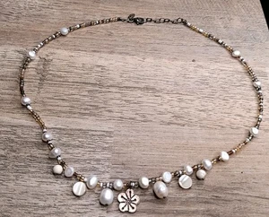 Vintage Sterlingsilber und Perle Perlen Navajo Peyote Vogel Halskette signiert - Bild 1 von 21