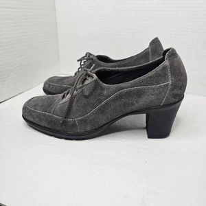 Clarks Bendables Women's Gray Leather Upper Oxford Lace Up Heel 80896 Sz 8W - Picture 1 of 18