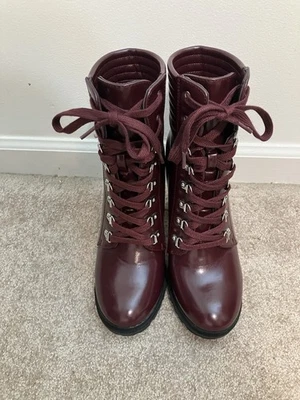 Botines Just Fab para mujer con cordones vintage Y2K granate tacón talla 8,5 usados una vez Foto 1 de 4