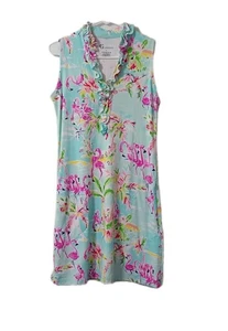 G Lifestyle Flamingo Palm Tree Sleeveless Dress Raffle V Neck Women's Small - Picture 1 of 7
