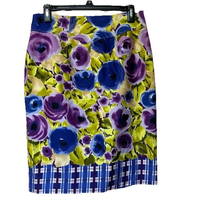 Saia Baraschi Anthropologie 8 Lápis Midi Floral Preppy Carreira Escritório Zíper - Imagem 1 de 4