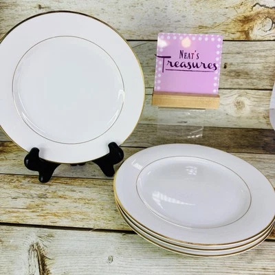 Vintage Noritake DAWN White Gold Verge Japan Porcelain Lunch Salad Plates Set 4 - Image 1 of 4