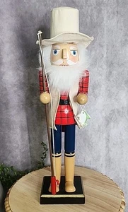 Fisherman Santa Claus Nutcracker Fishing Pole Fish Christmas Wood Decor 15" NEW - Picture 1 of 7
