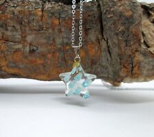Millefiore Glass Pendant Pale Blue Star - 50cm Stainless Steel Chain