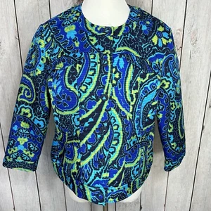 Ruby Rd Women’s Blue Green Paisley Button Front 3/4 Sleeve Jacket Blazer Size 14 - Picture 1 of 12