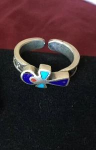 Wunderschöner ägyptischer gestempelter Sterlingsilber Emaille Schlüssel des Lebens Größe Ring Unisex - Bild 1 von 12