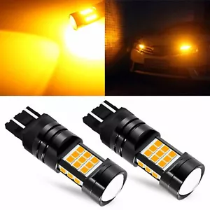 JDM ASTAR 2Pcs Amber 27-SMD LED 7443 Front Turn Signal Light Bulbs Non-Polarity - Picture 1 of 9