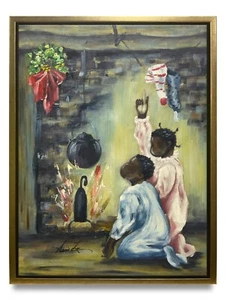 NY Art-Original Oil Painting of Two Children on Canvas 12x16 Framed - Picture 1 of 6