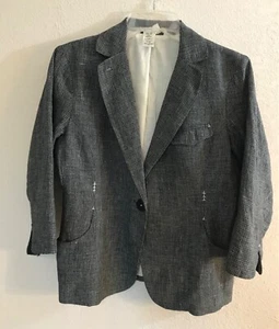 Max Studio Jacket Women’s Sz 8 100% Linen Tweed 3/4 sleeves - Picture 1 of 8