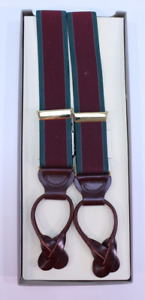 NEW Trafalgar Suspenders Maroon Wine Green Button Adjustable Leather Braces Box