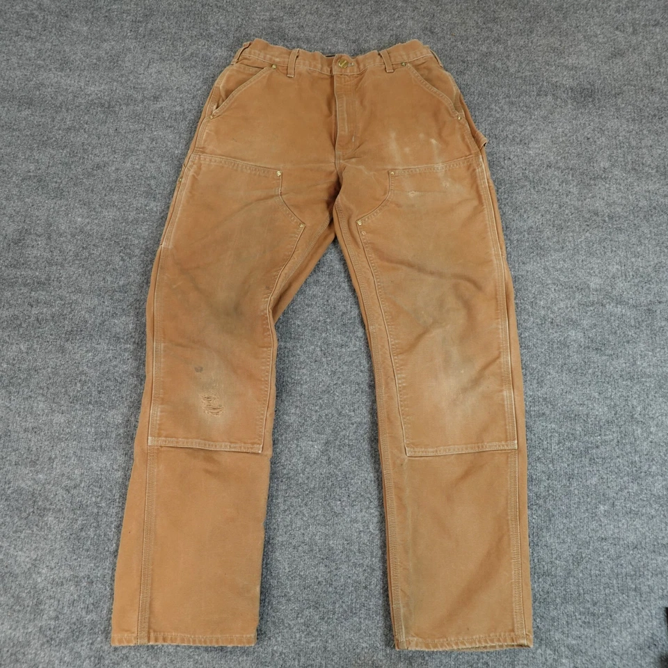 Carhartt B01-BRN Pants Jeans Mens Double Knee Canvas Work 33x34 Distressed USA - Image 1 of 4