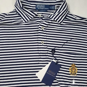 Polo Ralph Lauren Men's Medium Classic Fit Navy White Stripe Polo Crown Logo - Imagen 1 de 8