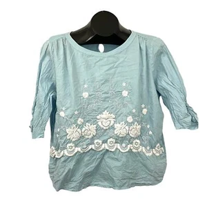 Boden Light Blue Embroidered Cotton Top Sz 12 Lightweight - Picture 1 of 8