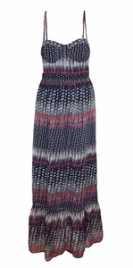 AMERICAN EAGLE XS Maxi Dress Bustier Top Criss Cross Back Black White Pink EUC - Picture 1 of 5