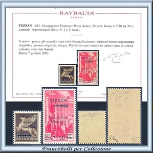1943 Fezzan Posta Aerea 2 val. n. A 1/2 Cert. Raybaudi Nuovi Integri ** - Foto 1 di 1