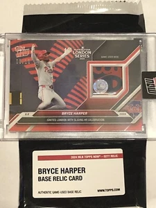 Game-used Base Relic 8 of 10 Bryce Harper 2024 MLB TOPPS NOW Card 277E RED - Bild 1 von 4