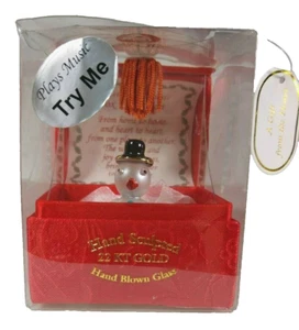 Christmas Snowman Music Box Miniature Hand blown glass 22K gold NIB LaVORI * - Picture 1 of 11