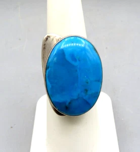 AARON RUBINSTEIN DESIGNED And SIGNED  STERLING SILVER And TURQUOISE  RING SIZE 7 - Picture 1 of 8