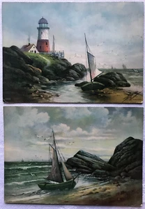 2 Vintage 5x7" Zoll Marine Drucke vom norwegischen Maler Lars Lauritz Haaland - Bild 1 von 4