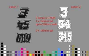 3 x Custom Racing Number Race Stickers Decals Car Motocross Kart MX Dirt Bike - Picture 1 of 1
