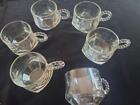 VINTAGE CLEAR PUNCH CUPS SET OF SIX HOBNAIL HANDLE SQUARISH BOTTOM
