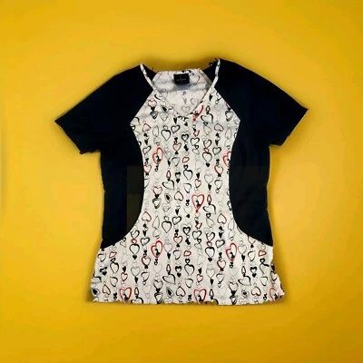 Baby Phat Black/Red/White Hearts Valentine's Scrub Top (S) - Image 1 of 4