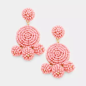 Stylish NEW Dark Pink Beaded Triple Ball Earrings - Picture 1 of 1