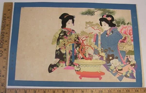 ANTIQUE '20'S JAPANESE HIKIFUDA PRINT ADVERTISING HANDBILL WOMAN IN BLUE KIMONO - Picture 1 of 23