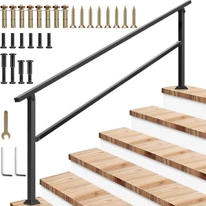 VIVOSUN Wrought Iron Outdoor Handrail Stair Rail Railing 83"x36" fit 1-6 Step - Picture 1 of 7