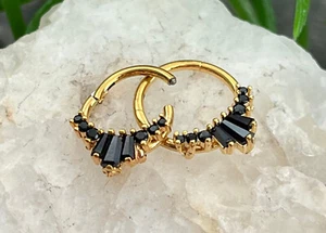 1pc Three Baguette Gems Fan Hinged Segment Ring 16g Septum Helix Ear Cartilage - Picture 1 of 8