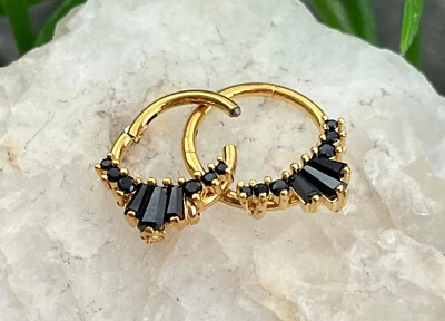 1pc Three Baguette Gems Fan Hinged Segment Ring 16g Septum Helix Ear Cartilage - Image 1 of 4