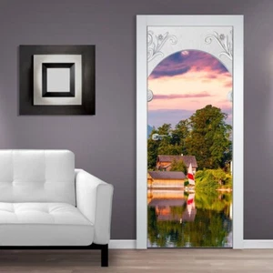 Papel pintado de puerta autoadhesivo mural póster de puerta 3D moderno vista al lago paisaje 1325 - Imagen 1 de 2