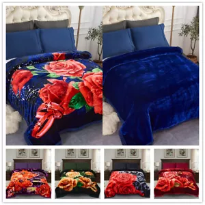 Solid Color & Rose Printed Blanket 2Ply Reversible Winter Heavy Thick Blankets - Picture 1 of 43