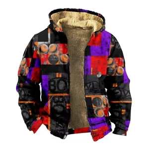 Men's Color Block Fleece Lined Hoodie Sweater Winter Zip Jacket - Picture 1 of 4