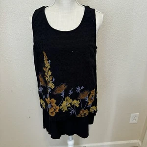 LOGO Lavish Lori Goldstein Top Tank Eyelet Embroidery Black Layered - Picture 1 of 5