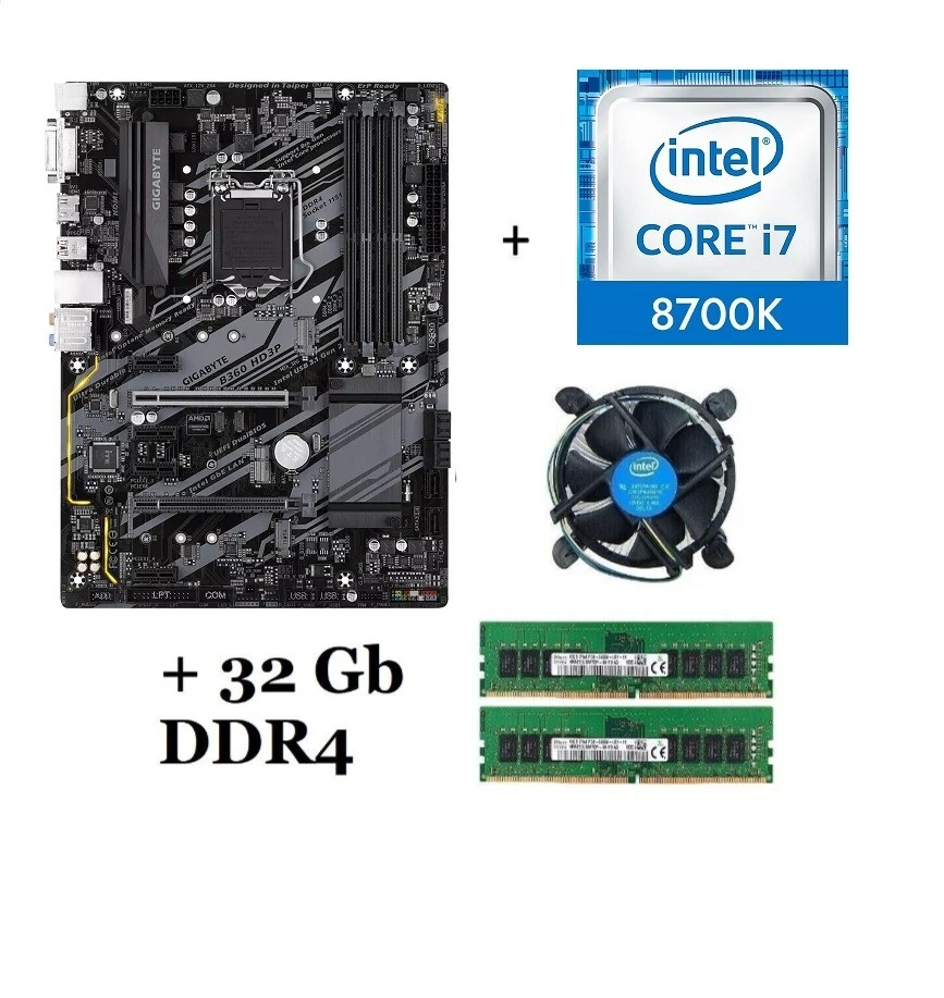 Kit Scheda Madre B360 hd3p socket lga 1151 processore Intel i7 8700k 32gb ddr4 - Immagine 1 di 4