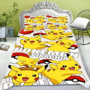 Electric Mouse Cartoon Pikachu Duvet Cover Home Blue Printed Pillowcase Set - Picture 1 of 10