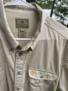 Beretta Shooting Shirt Vented SS Button Down Beige Pockets Embroidered Logo XL