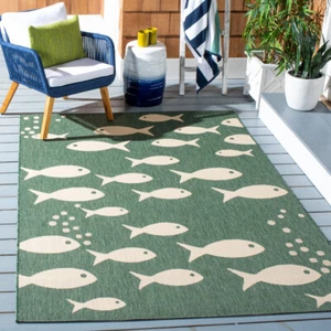 SAFAVIEH Outdoor CY6012-322 Courtyard Dark Green / Ivory Rug - Picture 1 of 19