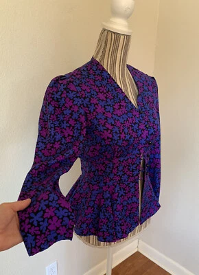Vintage Liz Claiborne 90s Silk Retro Flowered Top Blouse Woman’s 4P - Image 1 of 4