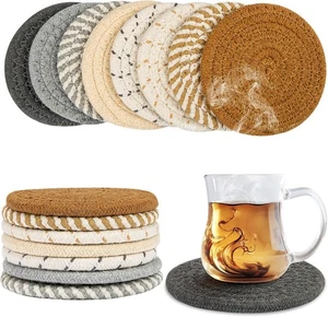 8 PCS Coasters for Drinks - MAQIHAN Woven Absorbent Coaster Set Multicolour - Picture 1 of 8