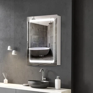 Bathroom LED Lighted Mirror, Wall-Mounted Medicine Cabinet w/ 3 Storage Shelves - Picture 1 of 11