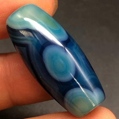 Raro Tibetano Azul Antiguo Ágata Dzi Natural Cielo Ojos Cuentas 31mm C4 Foto 1 de 4