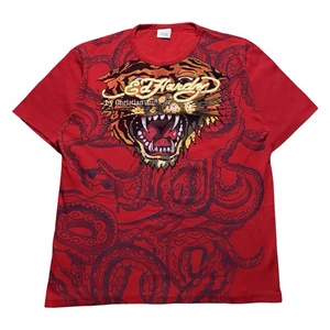 Vintage Y2K Ed Hardy Christian Audigier Double Sided Tiger T Shirt XL Red - Picture 1 of 6