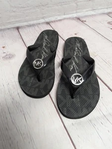 Michael Kors Women's Jet Set Sandal Size 6 Flip Flop Thong Black Rubber MK Logo  - Picture 1 of 5