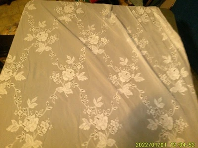 SET OF 4 WHITE CURTAIN PANELS LACE LOOK MESH ROSE IVY PATTERNS USED - Image 1 of 4