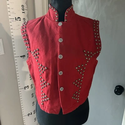 Chaleco de Vaquera Chili's Tachonado Rojo Denim Para Mujer Talla M México Western Stream punk Foto 1 de 4