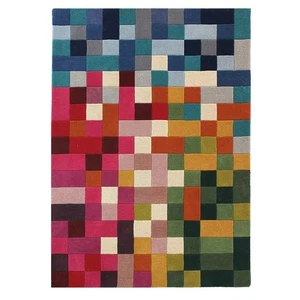 Multicolor Hand Tufted Wool Area Rug 5x8 Modern Pixelated Geometric Block Patter - Picture 1 of 4
