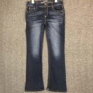 Pantalones de mezclilla WallFlower para mujer 11 bootcut elásticos tiro medio bolsillos adornados - Imagen 1 de 11